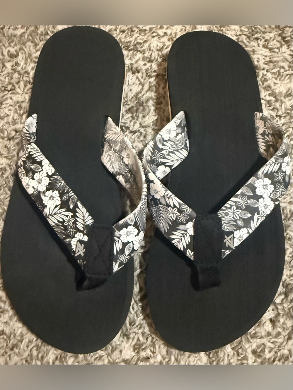ZX Black Floral Strap Women's Flip Flops